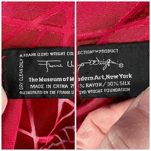 Frank Lloyd Wright MoMA Red Satin Burnout Scarf Silk Blend Rectangle - Picture 3 of 9